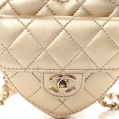 Chanel Metallic Lambskin Quilted CC In Love Heart Waist Belt Bag With Chain Gold 8 of 11