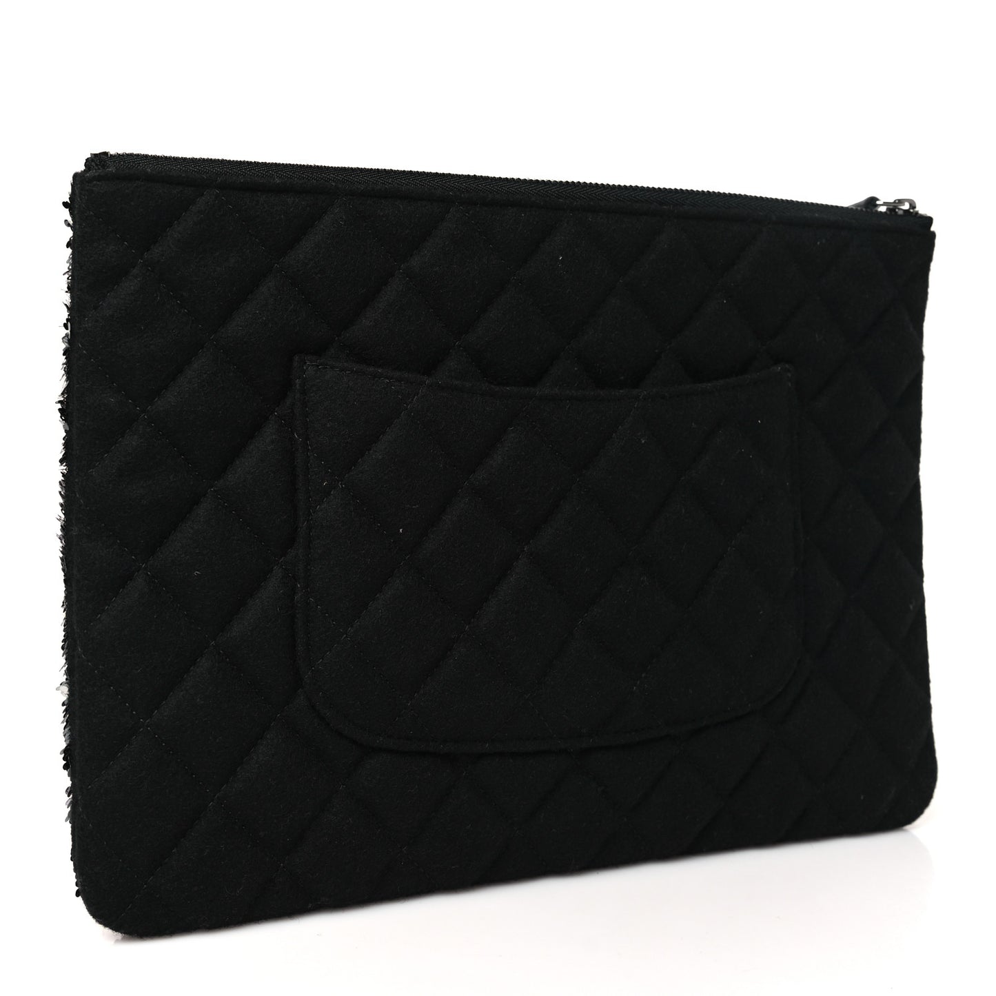 Sequin Wool Quilted Cosmetic Pouch Black Silver