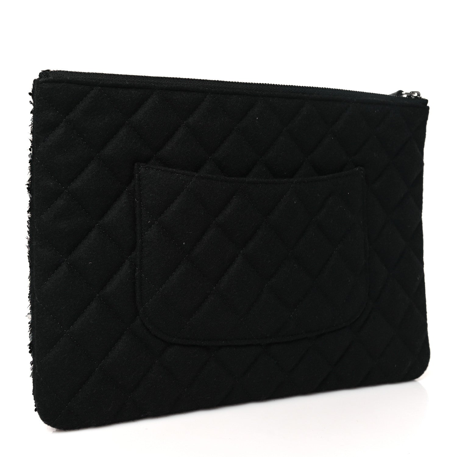 Chanel Sequin Wool Quilted Cosmetic Pouch Black Silver 3 of 9