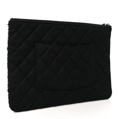 Chanel Sequin Wool Quilted Cosmetic Pouch Black Silver 3 of 9