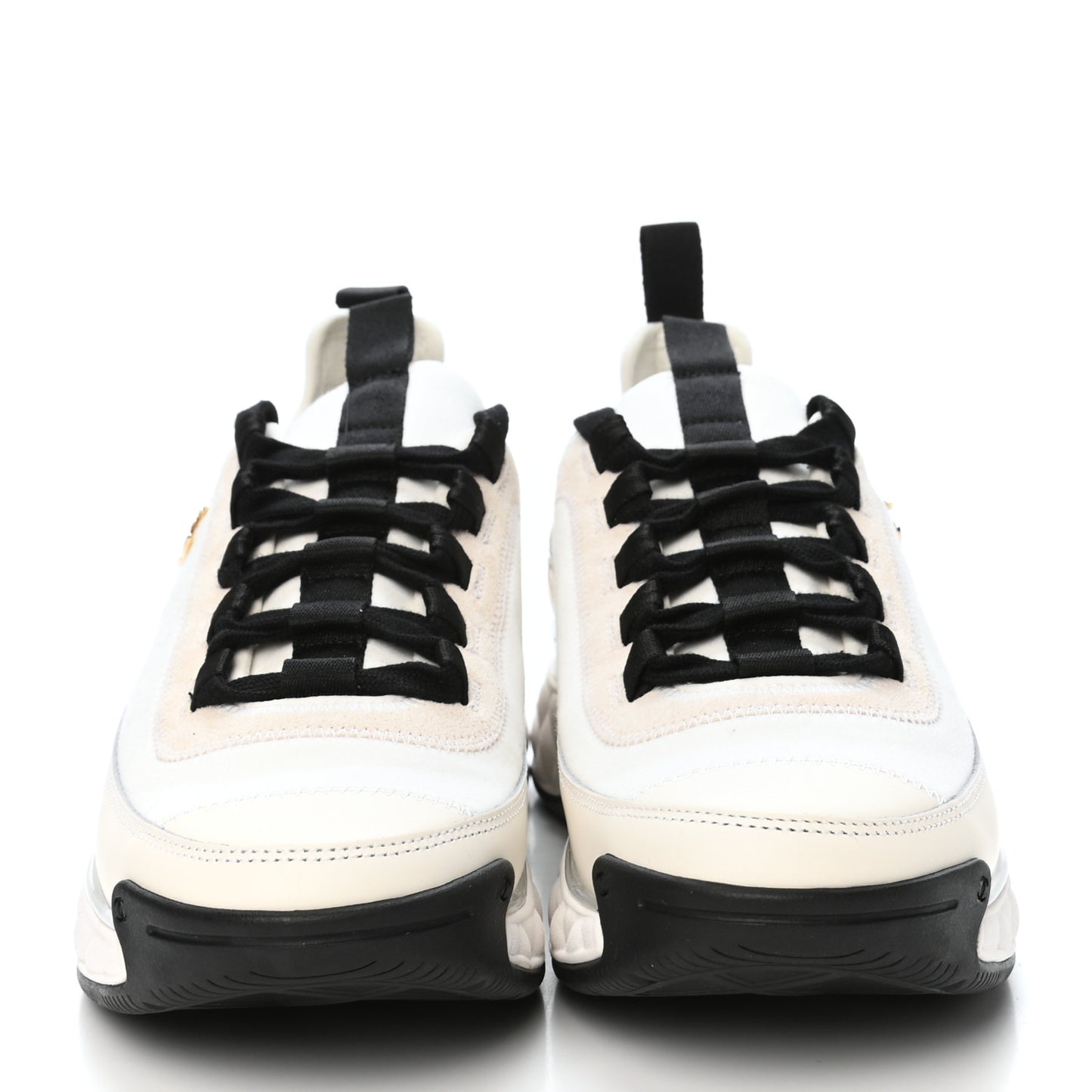 Velvet Calfskin Mixed Fibers CC Sneakers 38 Ivory Black