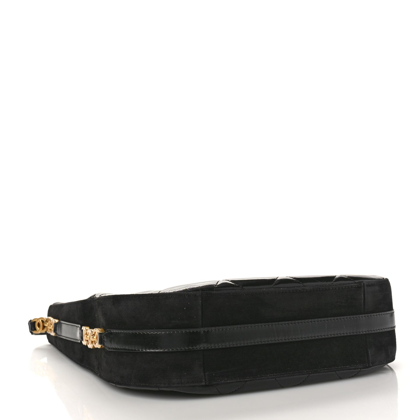 Shiny Calfskin Suede Goatskin Quilted Hobo Black