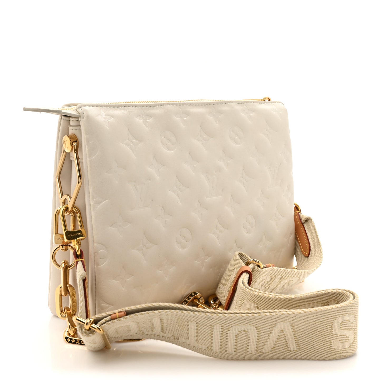 Lambskin Embossed Monogram Coussin PM Beige Cream