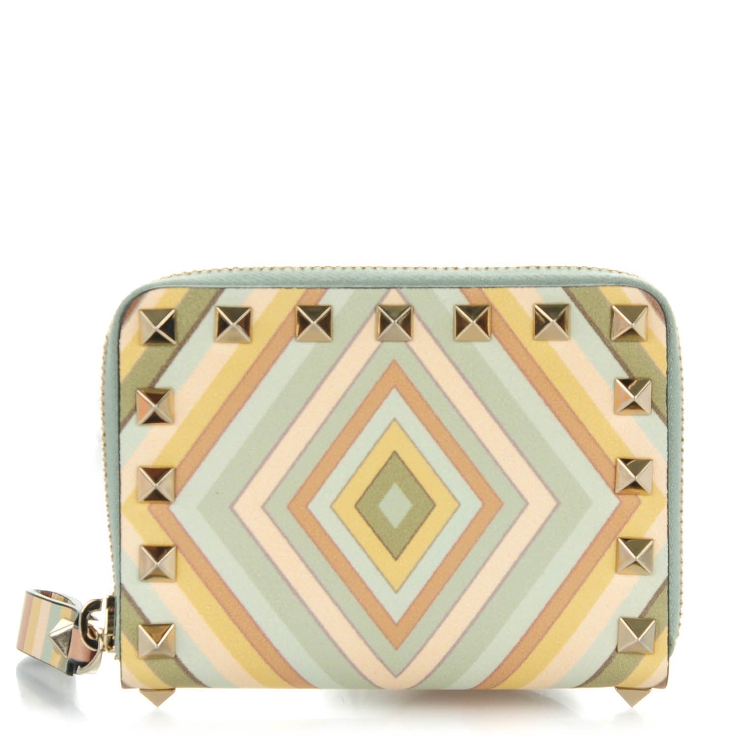 Valentino Garavani Calfskin Native Couture 1975 Rockstud Zip Around Coin Case Card Holder 1 of 8