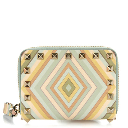 Valentino Garavani Calfskin Native Couture 1975 Rockstud Zip Around Coin Case Card Holder 1 of 8