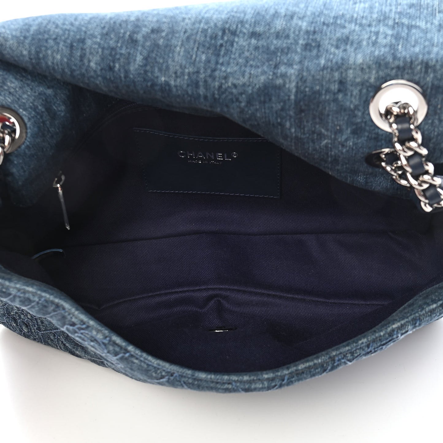 Denim Camellia Embroidered Flap Dark Blue