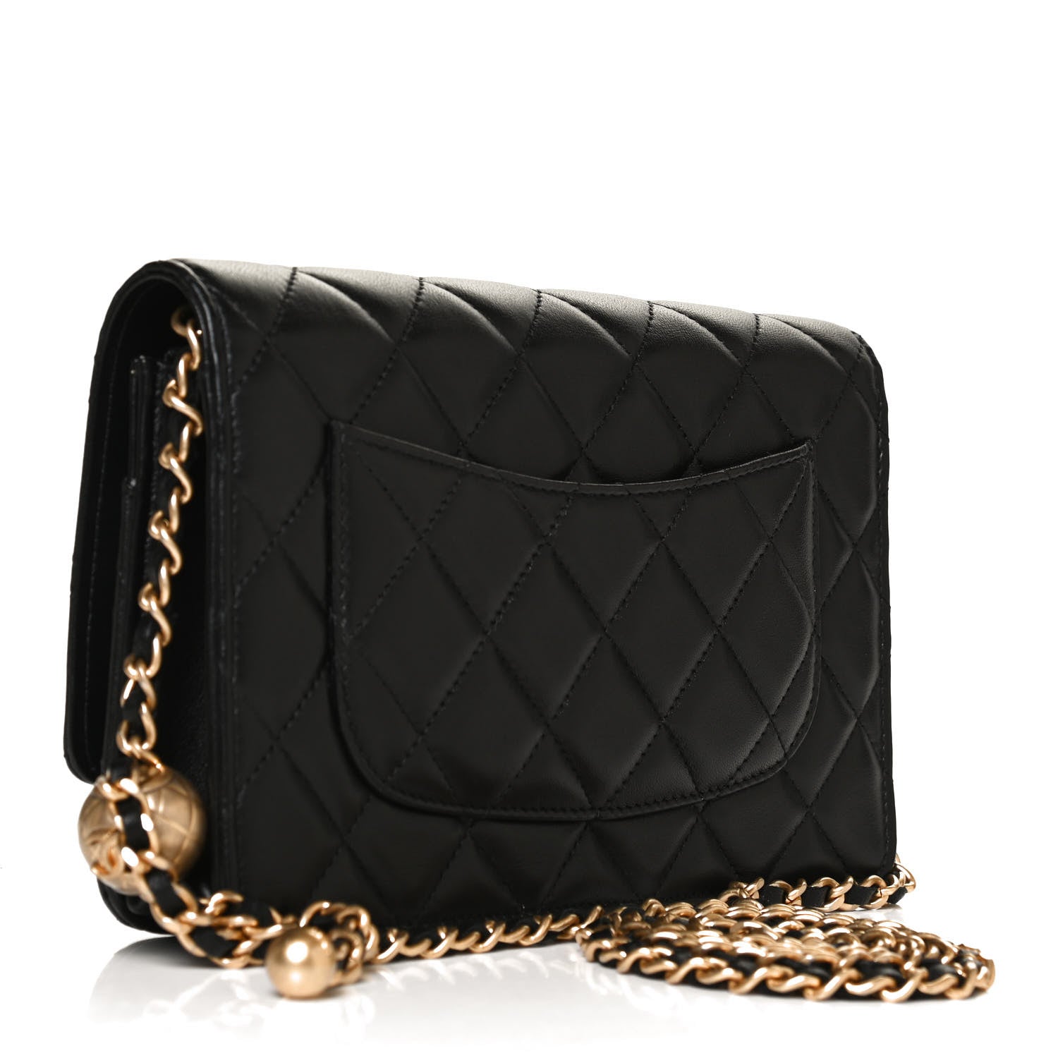 Chanel Lambskin Quilted CC Pearl Crush Wallet on Chain WOC Black 2 of 10