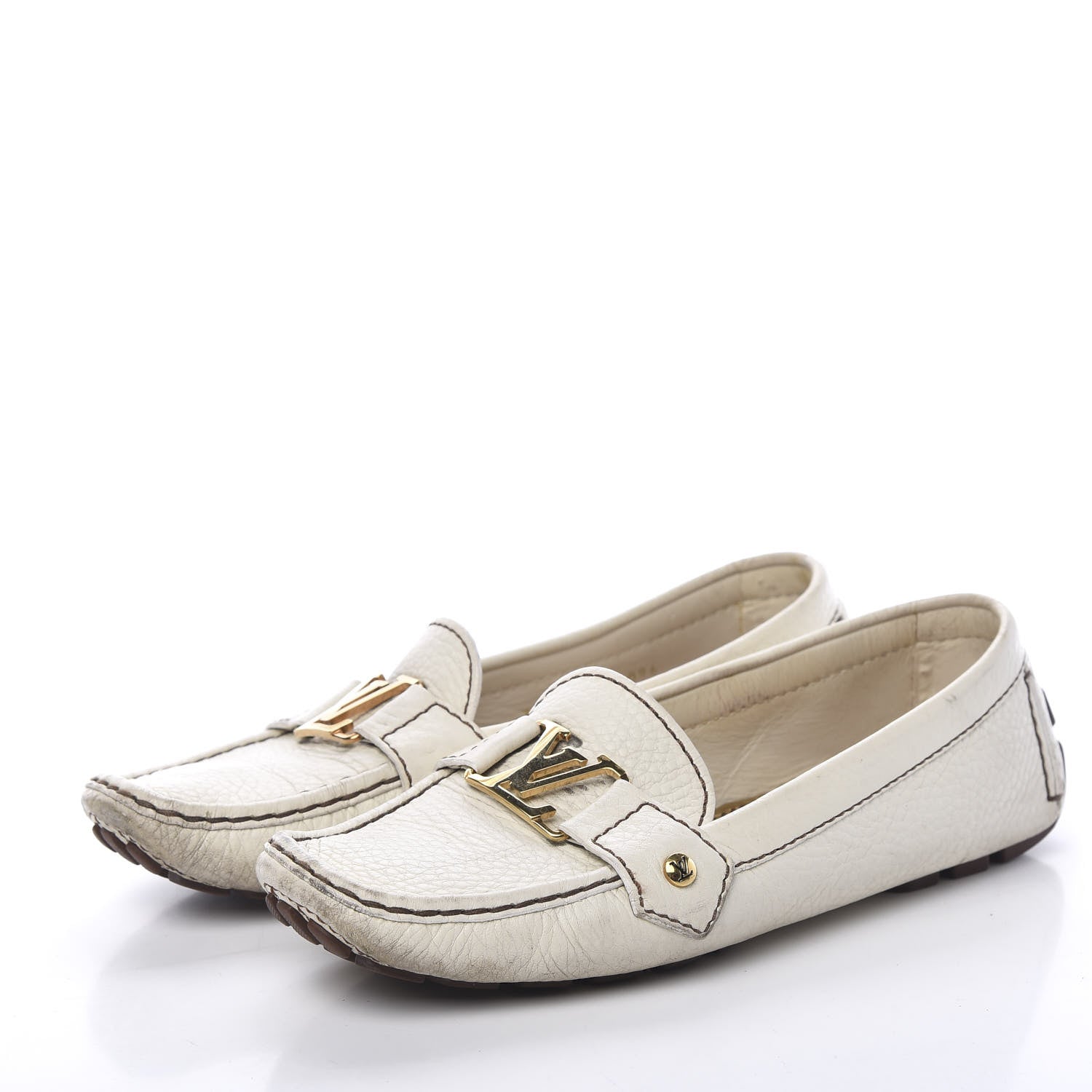 Louis Vuitton Grained Calfskin Oxford Loafers 38.5 White 3 of 19