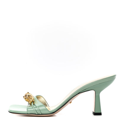 Gucci Nappa Dora Tiger Head Mid Heel Slide Sandals 40 Aqua Green 1 of 5