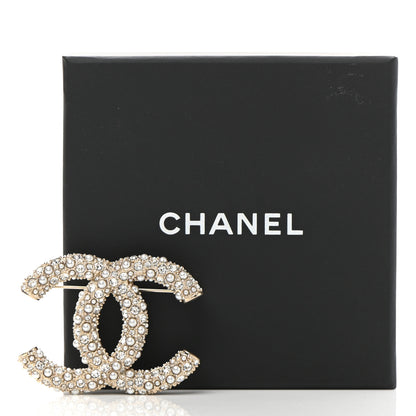 Chanel Crystal Pearl Caviar CC Brooch Gold 5 of 5