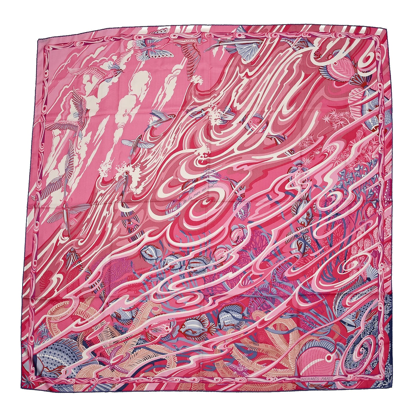 Cashmere Silk De La Mer Au Ciel Shawl 140 Rose Vif Fuchsia Gris Bleuete