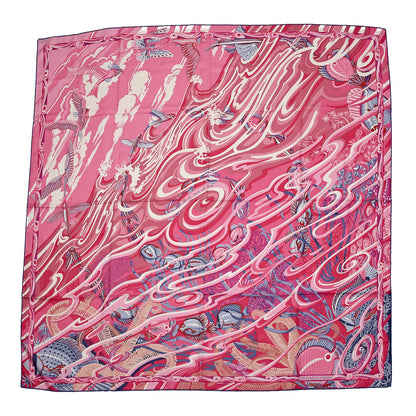 Hermes Cashmere Silk De La Mer Au Ciel Shawl 140 Rose Vif Fuchsia Gris Bleuete 1 of 5