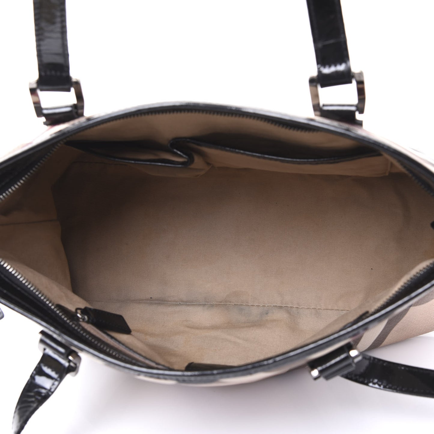 Patent Trim Nova Check Shopper Tote Black