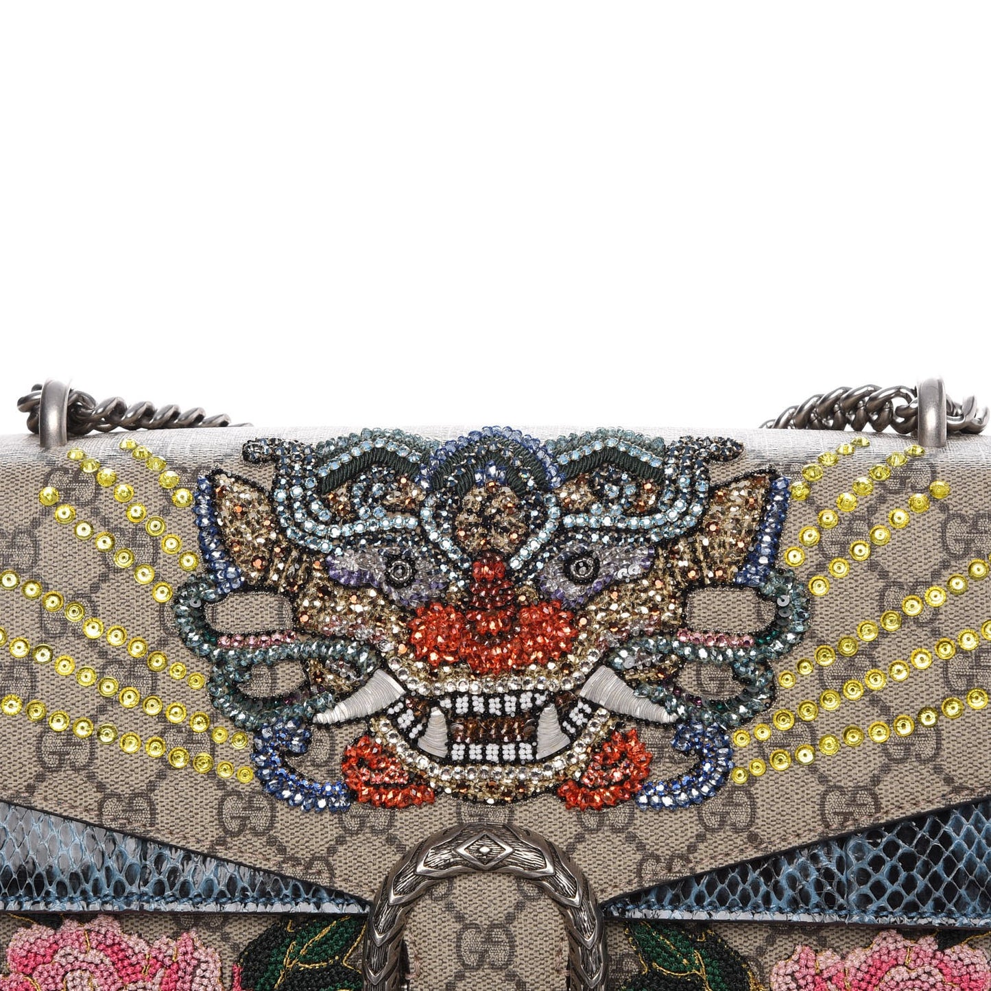 GG Supreme Monogram Python Embroidered Medium Dionysus Shoulder Bag