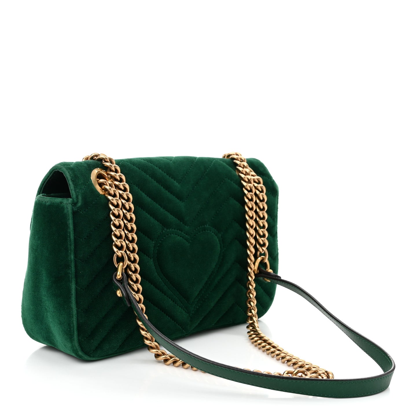 Velvet Matelasse Small GG Marmont Shoulder Bag Emerald
