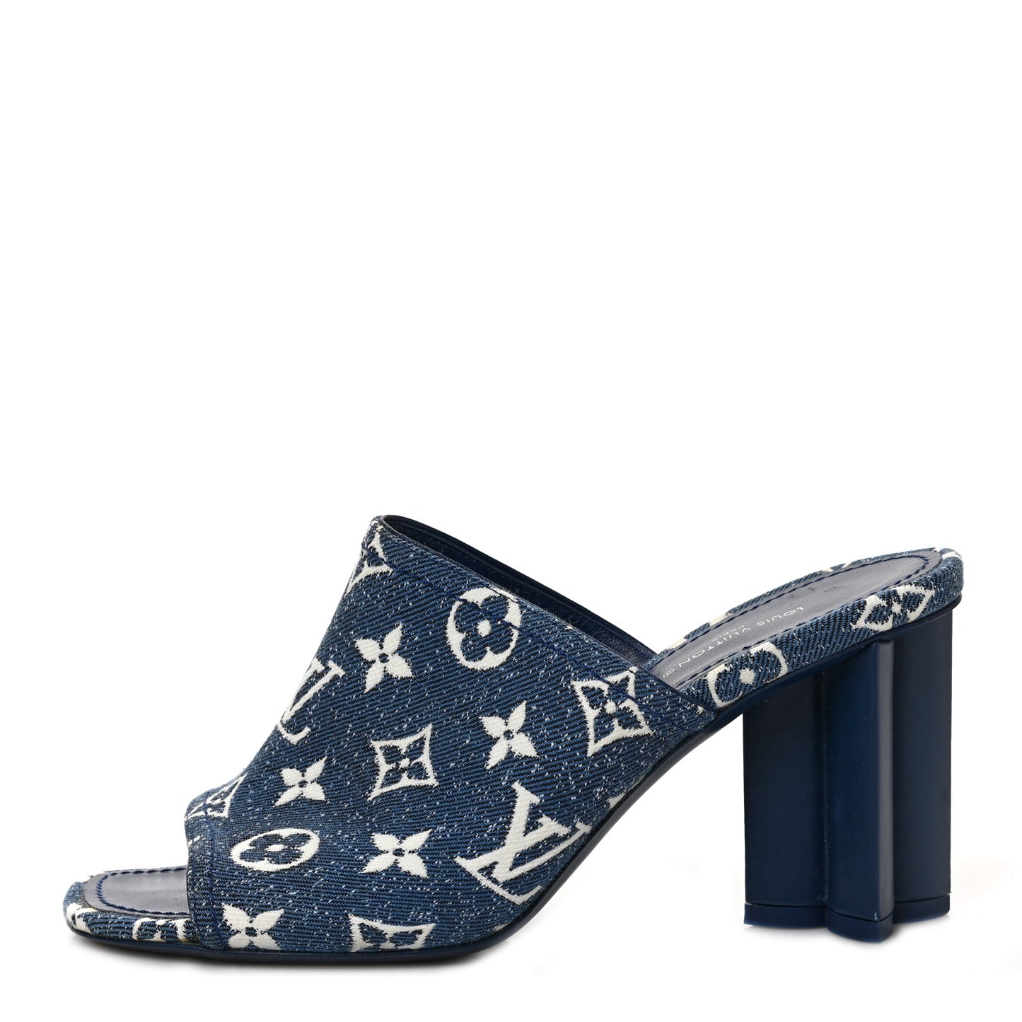 Denim Monogram Silhouette Mules 38 Navy Blue