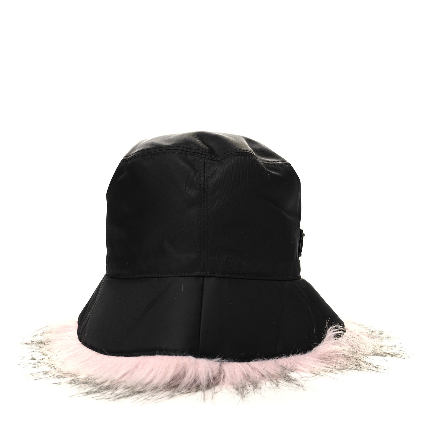 Re-Nylon Faux Fur Metal Triangle Logo Womens Bucket Hat M Black Alabastro