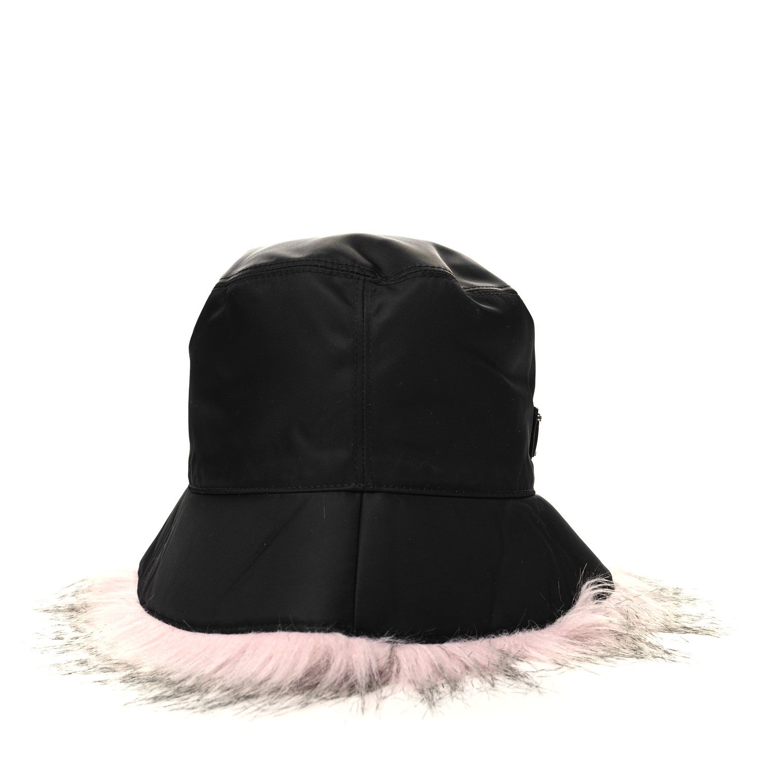 Prada Re-Nylon Faux Fur Metal Triangle Logo Womens Bucket Hat M Black Alabastro 4 of 8
