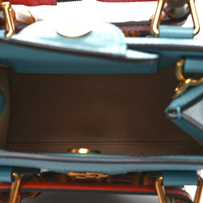 Gucci Textured Dollar Calfskin Web Mini Diana Tote Bag Dusty Azure Deep Orange 5 of 10