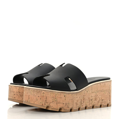 Hermes Calfskin Cork Eze 30 Sandals 37 Black 3 of 9