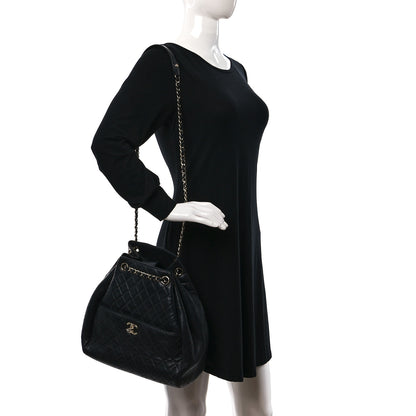 Chanel Lambskin Quilted Large Drawstring Bag Black 2 of 10