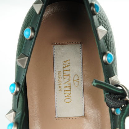 Valentino Garavani Pebbled Calfskin Rockstud Rolling Cage Ballerina Flats 36.5 Dark Green 7 of 7