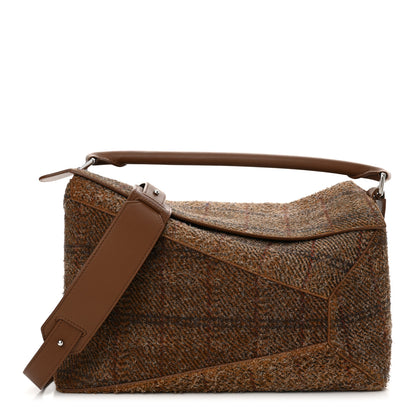 Loewe Brushed Suede Tartan Large Puzzle Bag Tan 1 of 11