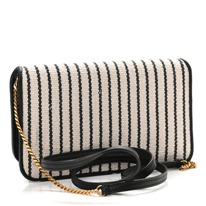 Saint Laurent Canvas Striped Phone Holder Crossbody Beige Black 2 of 8