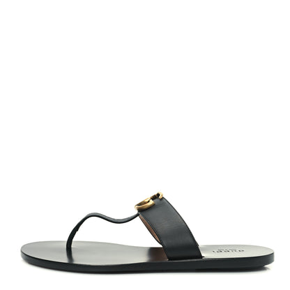 Gucci Calfskin GG Marmont Thong Sandals 37 Black 1 of 8