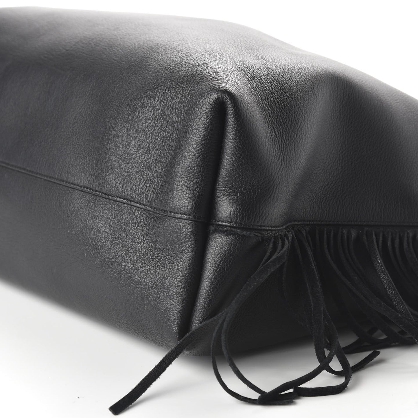 Calfskin Large Fringe Shopping Tote Black