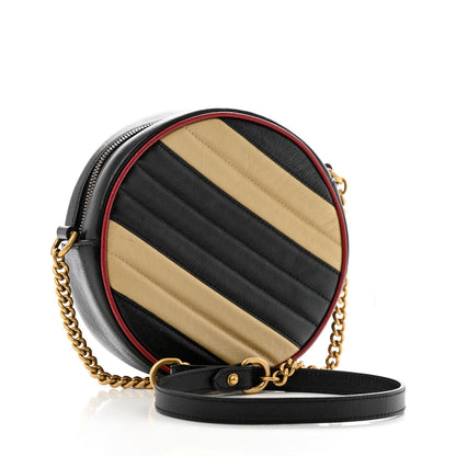 Gucci Azalea Calfskin Matelasse Diagonal Patchwork Mini Torchon GG Marmont Round Shoulder Bag Black Beige Romantic Cerise 3 of 11