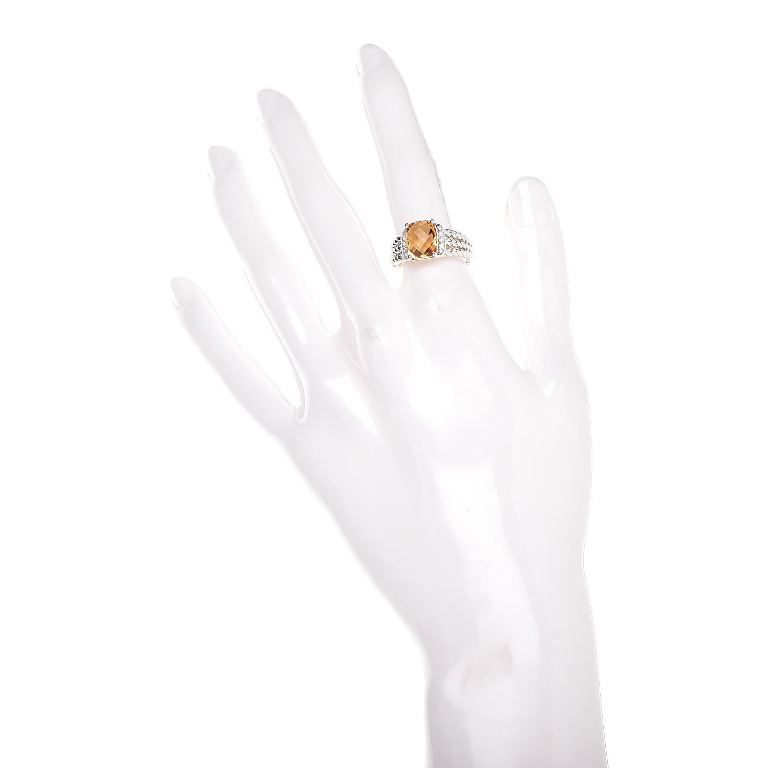 David Yurman Sterling Silver Diamond Citrine 10mm Petite Wheaton Ring 54 6.75 2 of 5