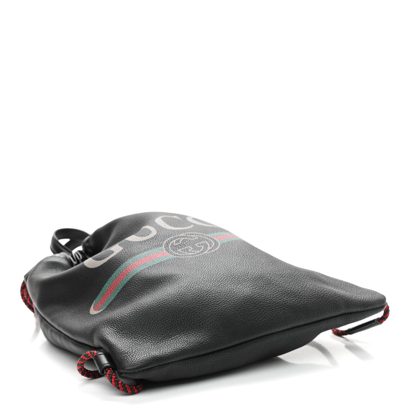 Calfskin Logo Drawstring Backpack Black