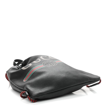 Gucci Calfskin Logo Drawstring Backpack Black 5 of 10