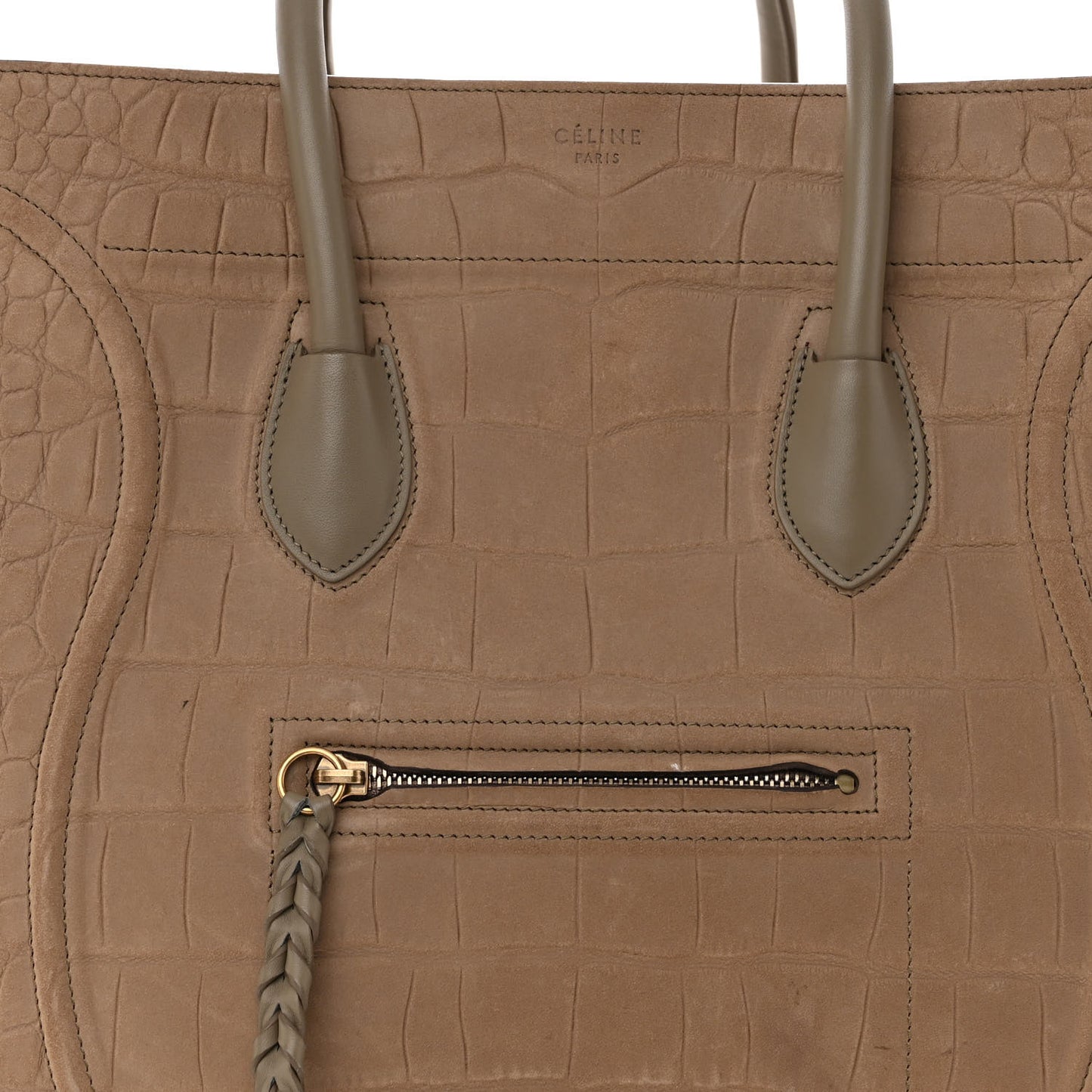 Crocodile Embossed Nubuck Phantom Luggage Beige