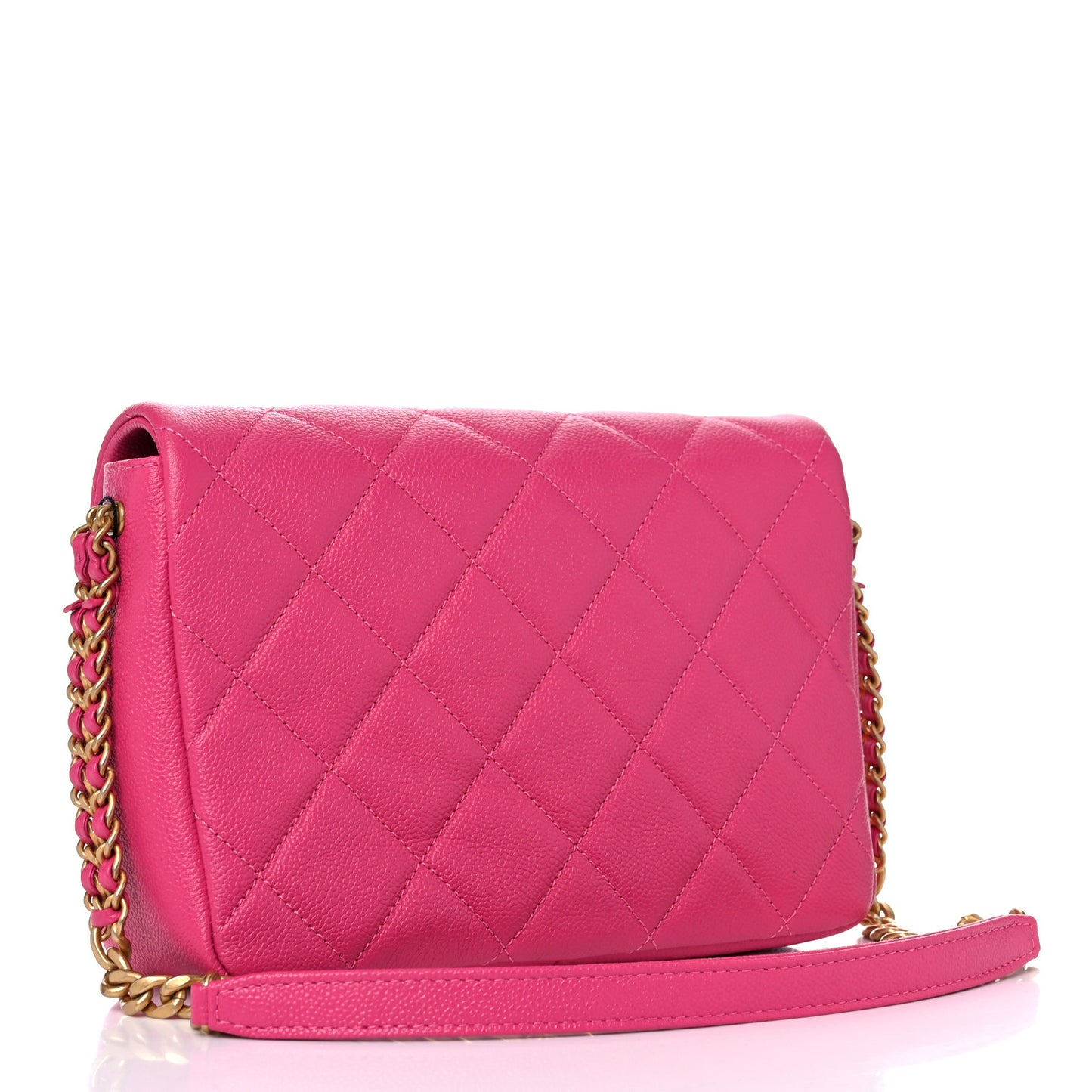 Shiny Caviar Quilted Small Chain Melody Flap Dark Pink