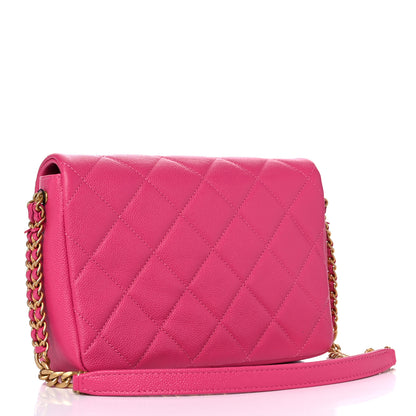 Chanel Shiny Caviar Quilted Small Chain Melody Flap Dark Pink 2 of 9