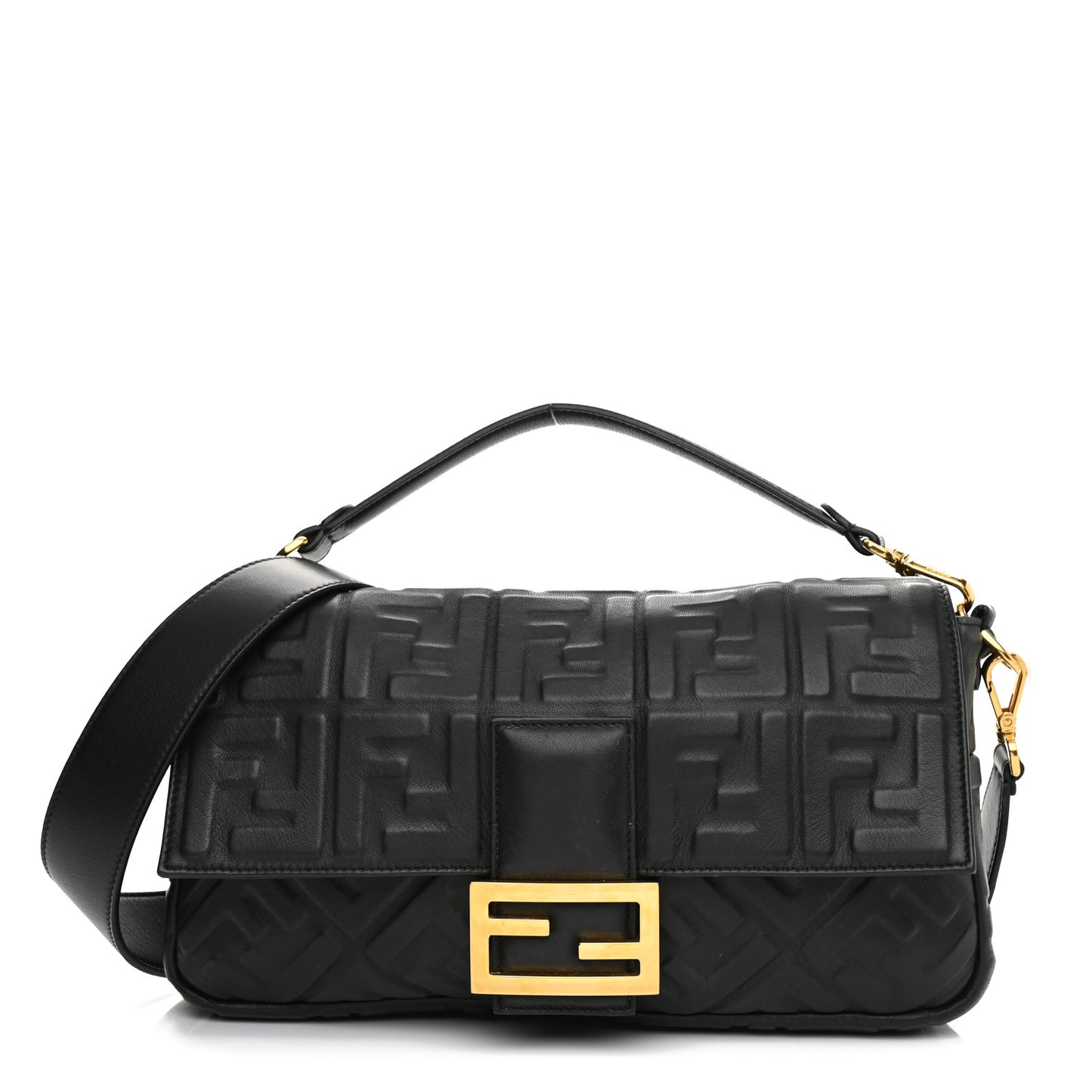 Nappa FF 1974 Embossed Large Baguette Black