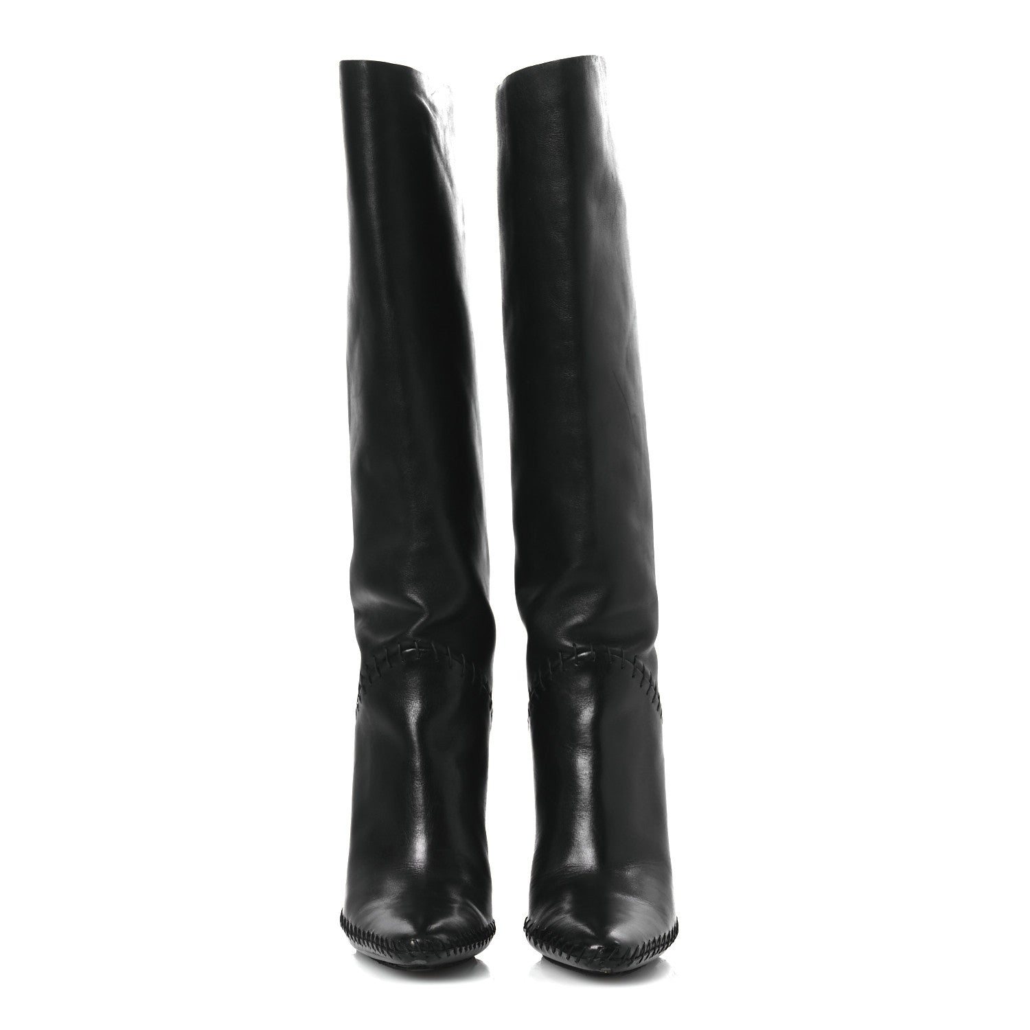 Gucci Nappa Stitched Knee High Boots 38.5 Black 3 of 12
