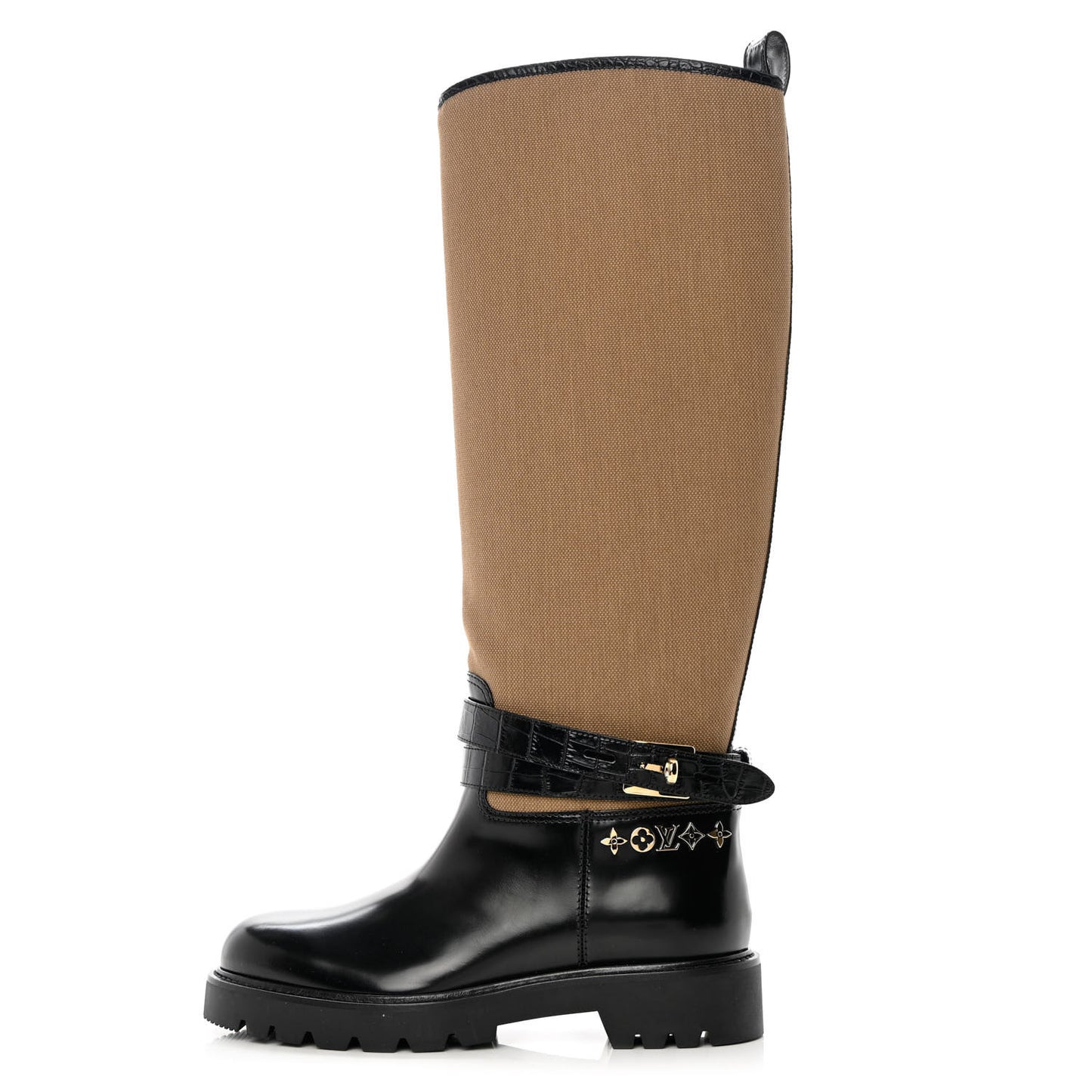 Canvas Calfskin Territory Flat High Ranger Boots 39 Khaki