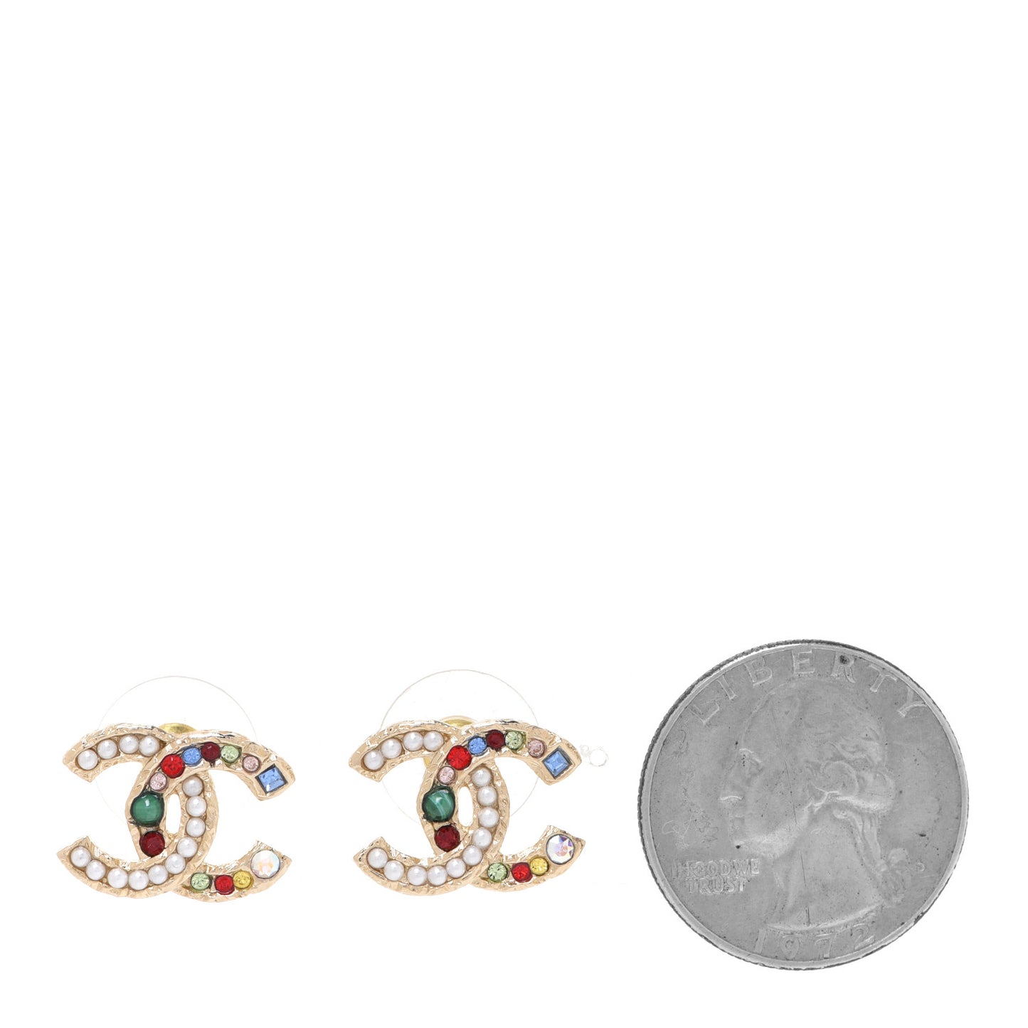 Pearl Crystal CC Earrings Gold Multicolor