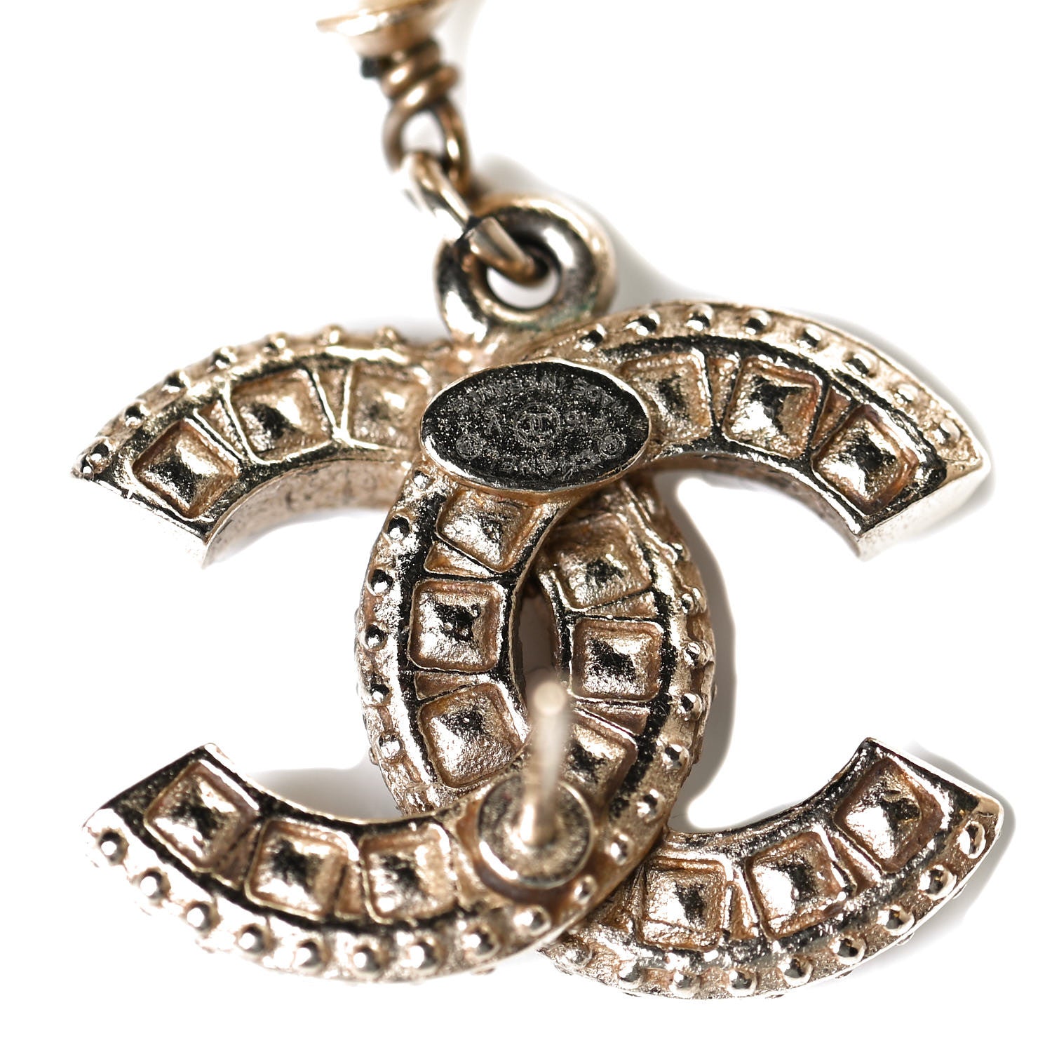 Chanel Crystal Pearl CC Drop Earrings Gold 4 of 4