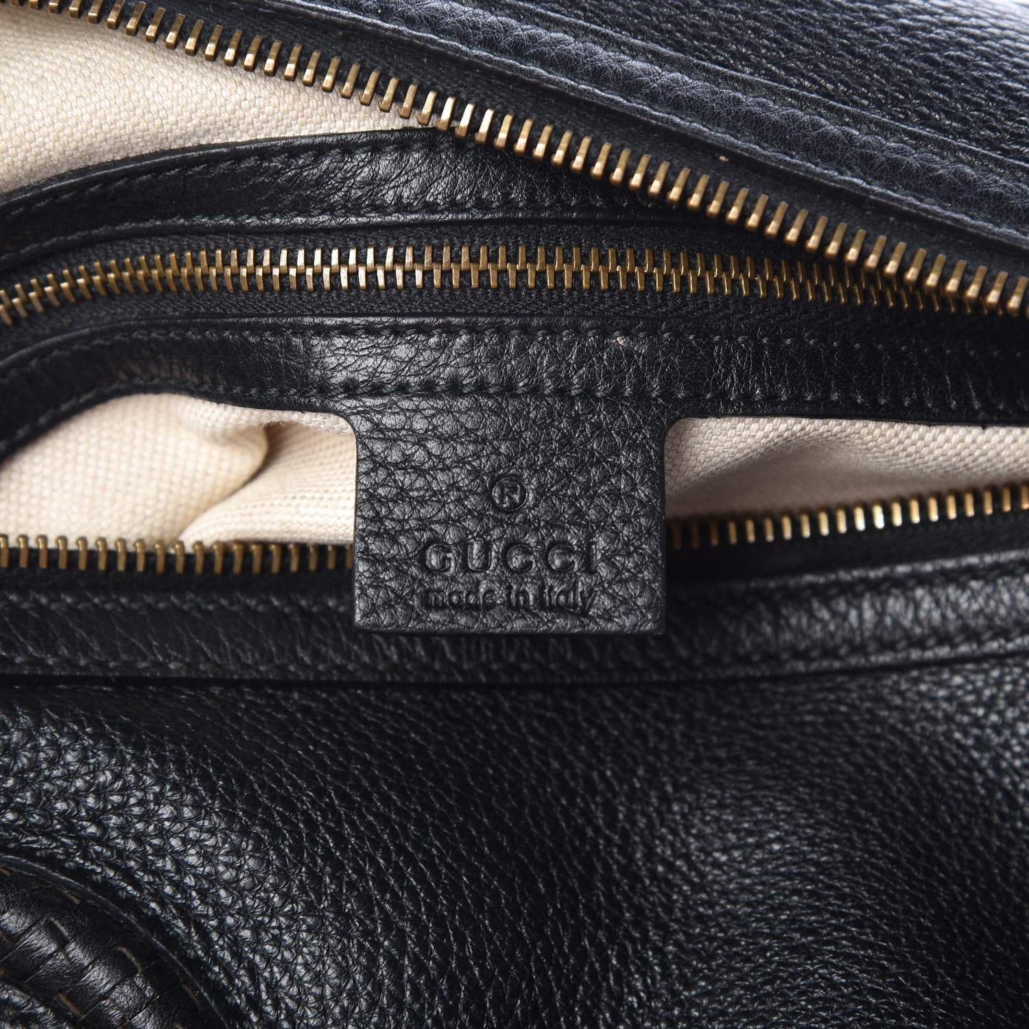 Gucci Pebbled Calfskin Twill Medium Top Handle Satchel Black 7 of 9