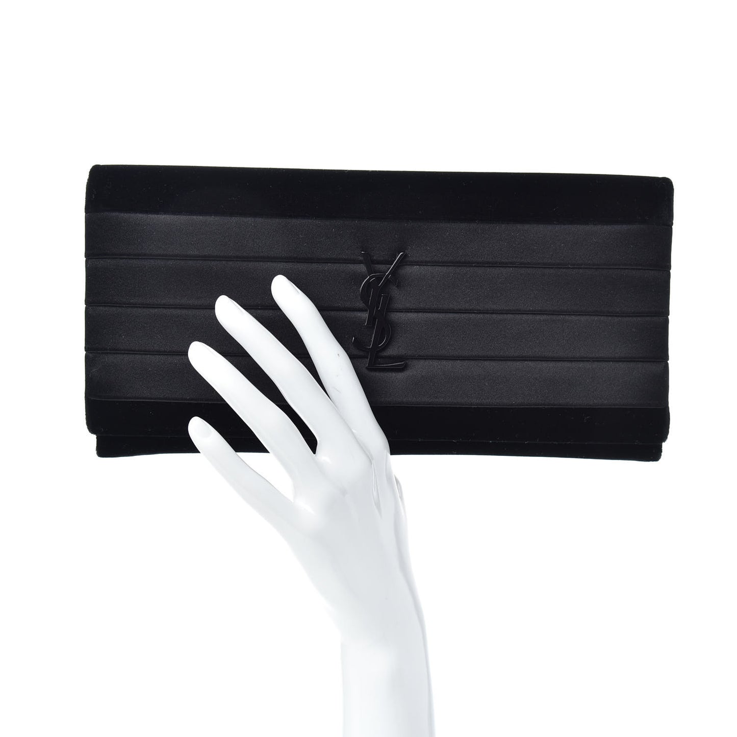 Velvet Satin Monogram Smoking Clutch Black
