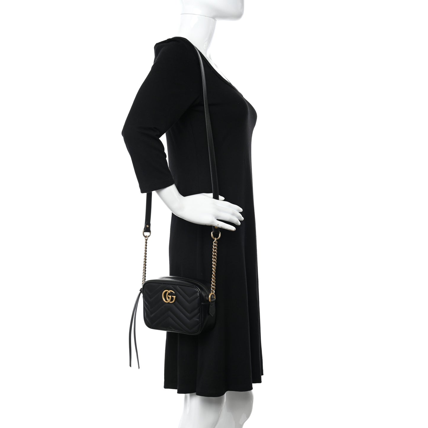Calfskin Matelasse Mini GG Marmont Chain Shoulder Bag Black