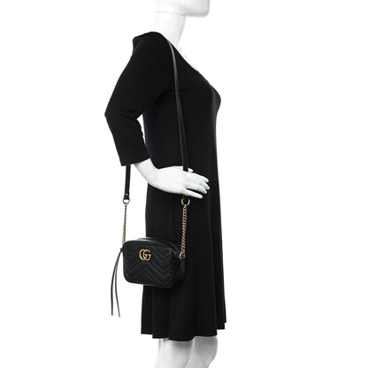 Gucci Calfskin Matelasse Mini GG Marmont Chain Shoulder Bag Black 2 of 10