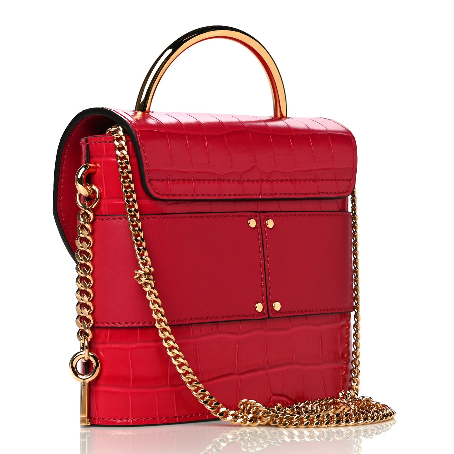 Calfskin Crocodile Embossed Small Aby Lock Dusky Red
