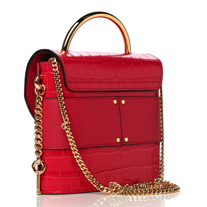 Chloe Calfskin Crocodile Embossed Small Aby Lock Dusky Red 3 of 9