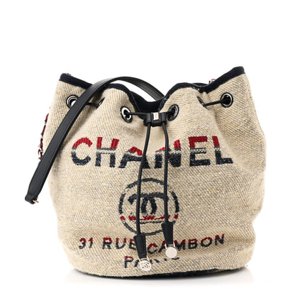 Chanel Striped Canvas Deauville Drawstring Bag Beige 1 of 11