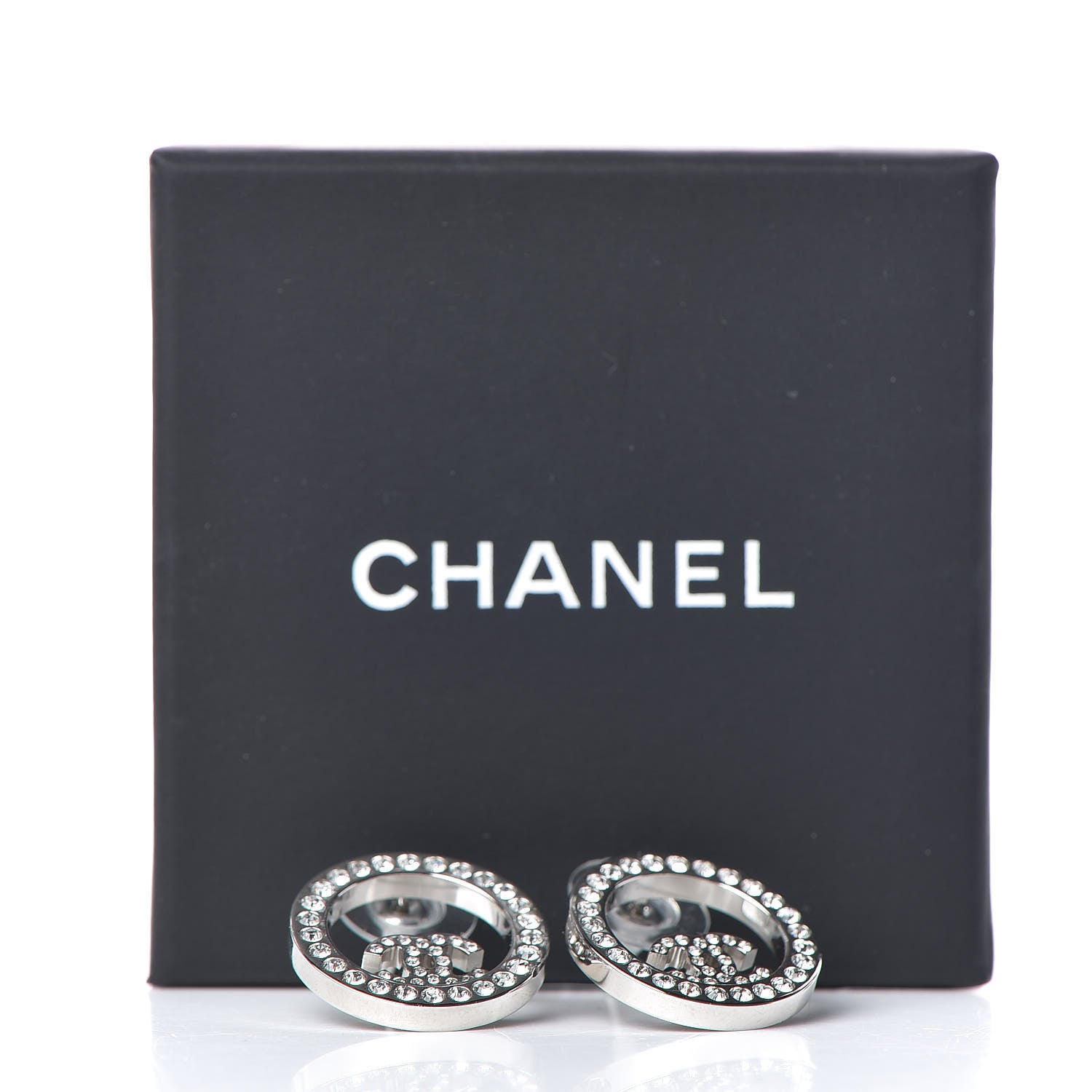 Chanel Crystal CC Round Earrings Silver 5 of 5